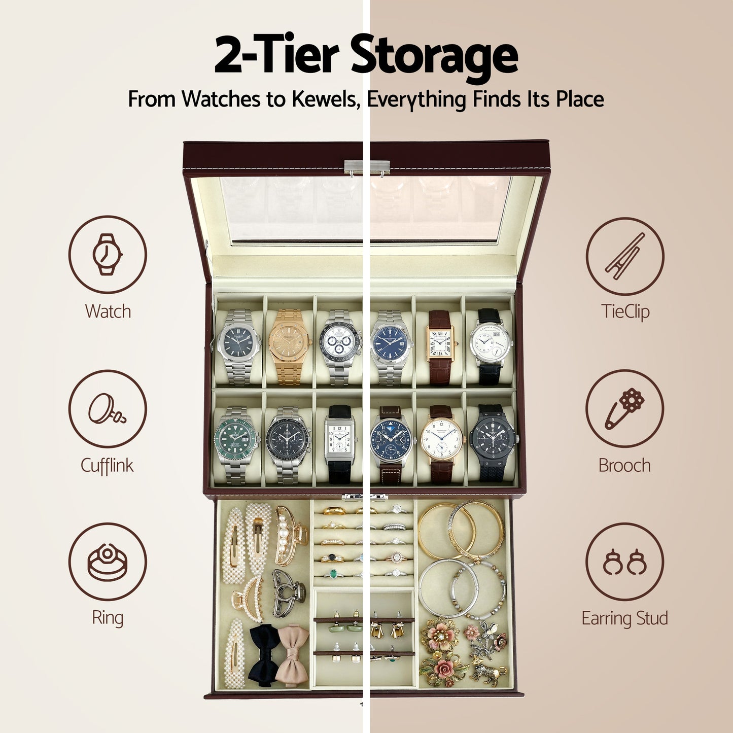Embellir 12 Grids Watch Box Organizer Case Jewelry Display Storage Showcase - Image 5