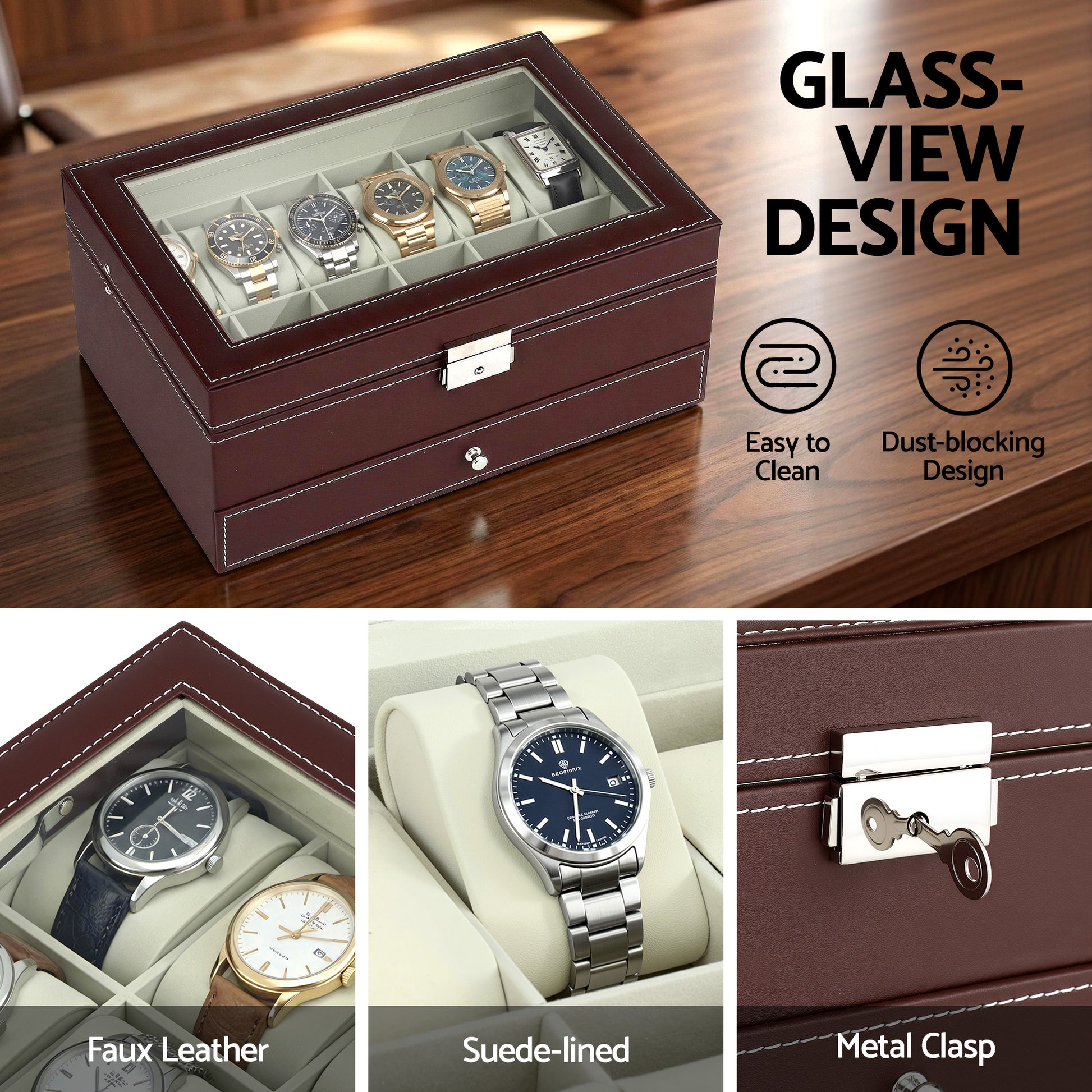 Embellir 12 Grids Watch Box Organizer Case Jewelry Display Storage Showcase - Image 7