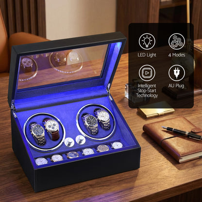 Embellir Watch Winder Automatic Double Watch Winder Box LED Black - Image 5