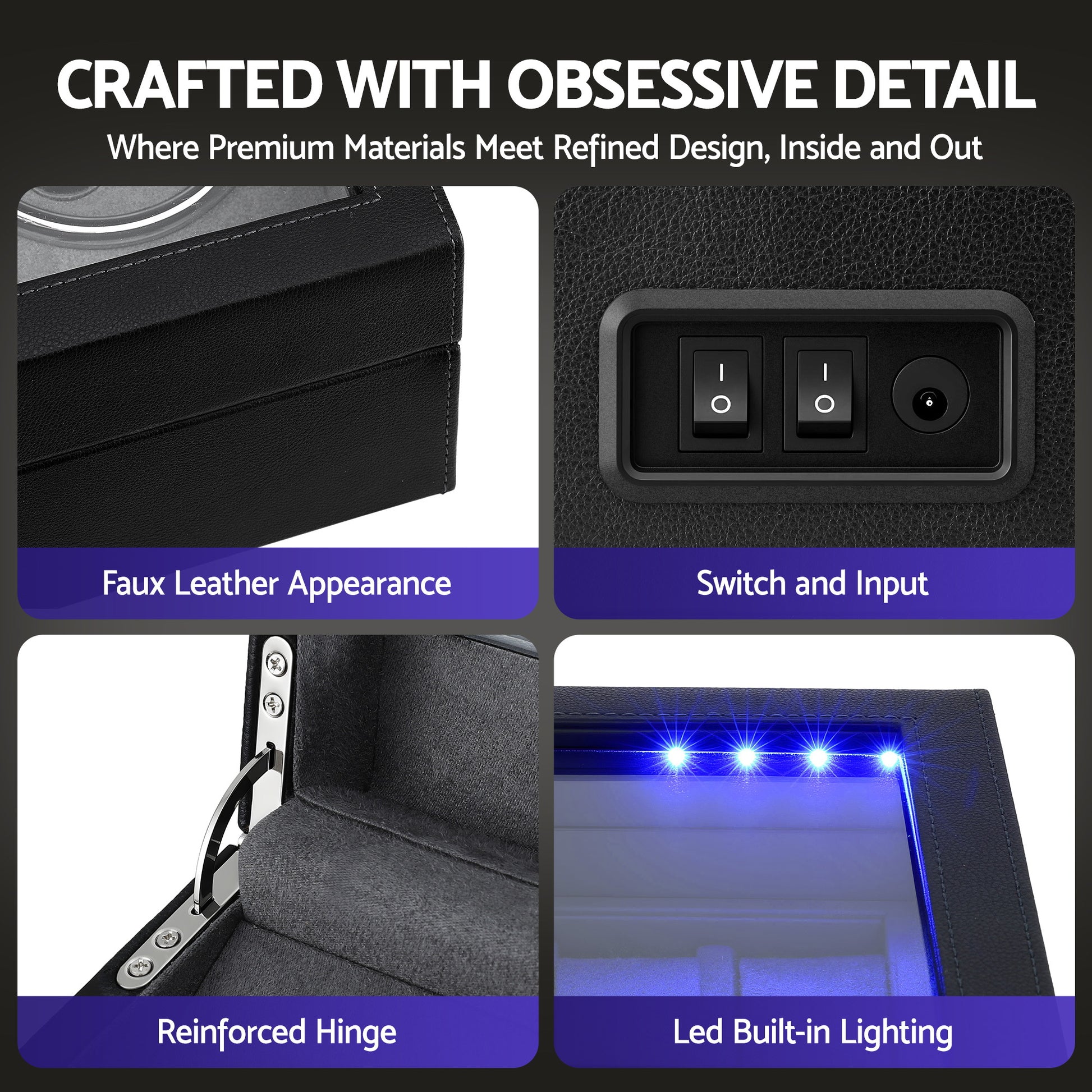 Embellir Watch Winder Automatic Double Watch Winder Box LED Black - Image 9