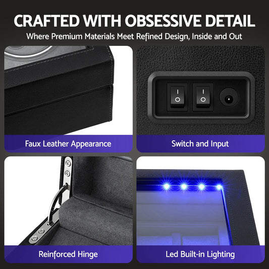 Embellir Watch Winder Automatic Double Watch Winder Box LED Black - Image 9