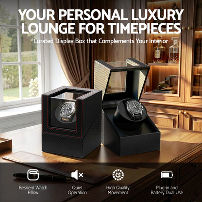 Embellir Watch Winder Box Automatic Single Quiet Carbon Fibre Black - Image 4