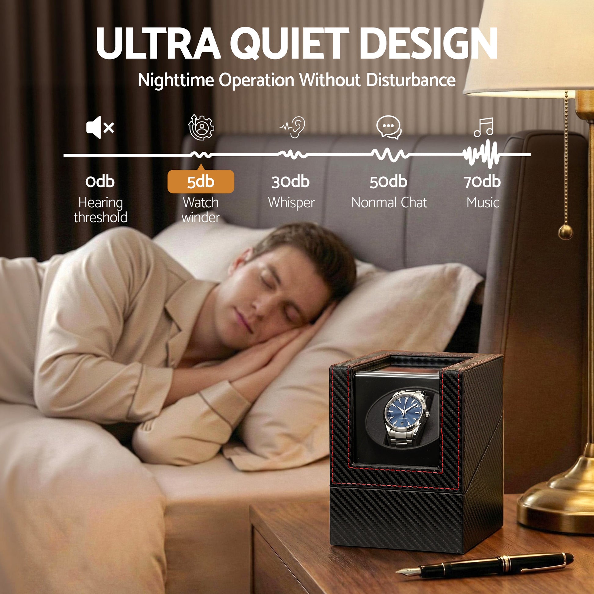 Embellir Watch Winder Box Automatic Single Quiet Carbon Fibre Black - Image 5