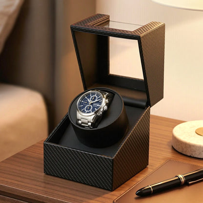 Embellir Watch Winder Box Automatic Single Quiet Carbon Fibre Black - Image 9