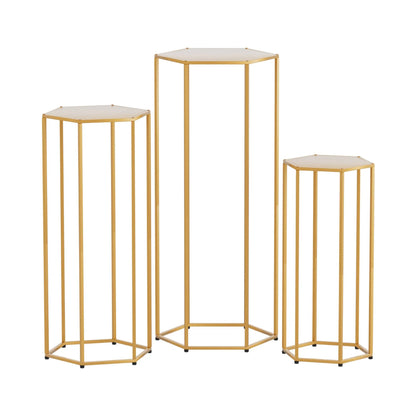 3Pcs Wedding Backdrop Pedestal Stand Gold Metal Hexagon Wedding Frame Plinth Pillars Table