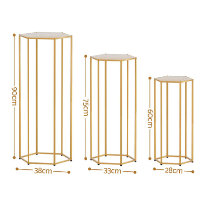 3Pcs Wedding Backdrop Pedestal Stand Gold Metal Hexagon Wedding Frame Plinth Pillars Table - Image 2