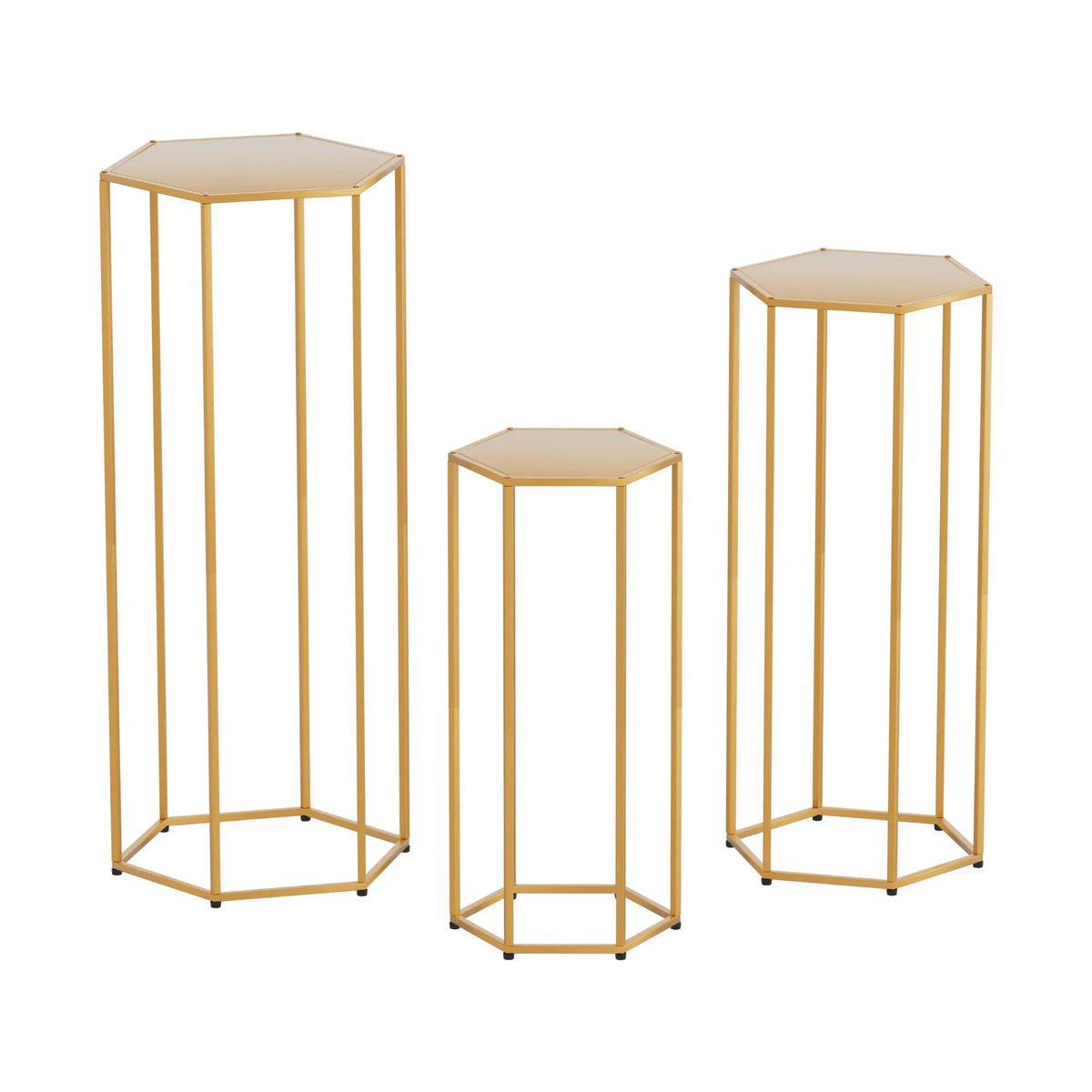 3Pcs Wedding Backdrop Pedestal Stand Gold Metal Hexagon Wedding Frame Plinth Pillars Table - Image 3
