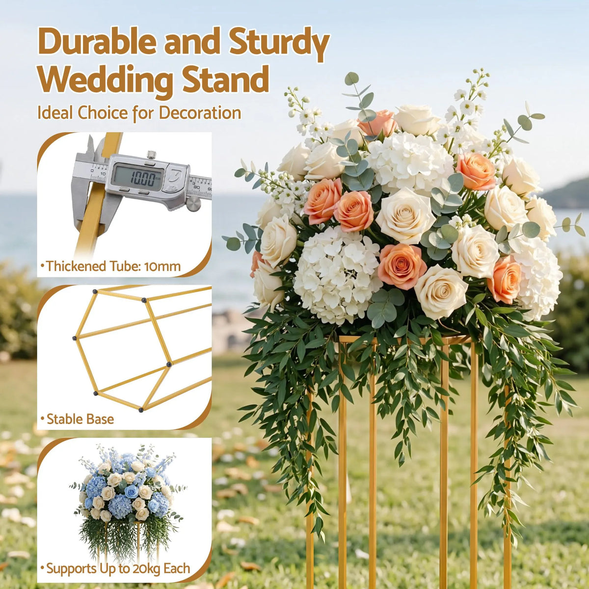3Pcs Wedding Backdrop Pedestal Stand Gold Metal Hexagon Wedding Frame Plinth Pillars Table - Image 5