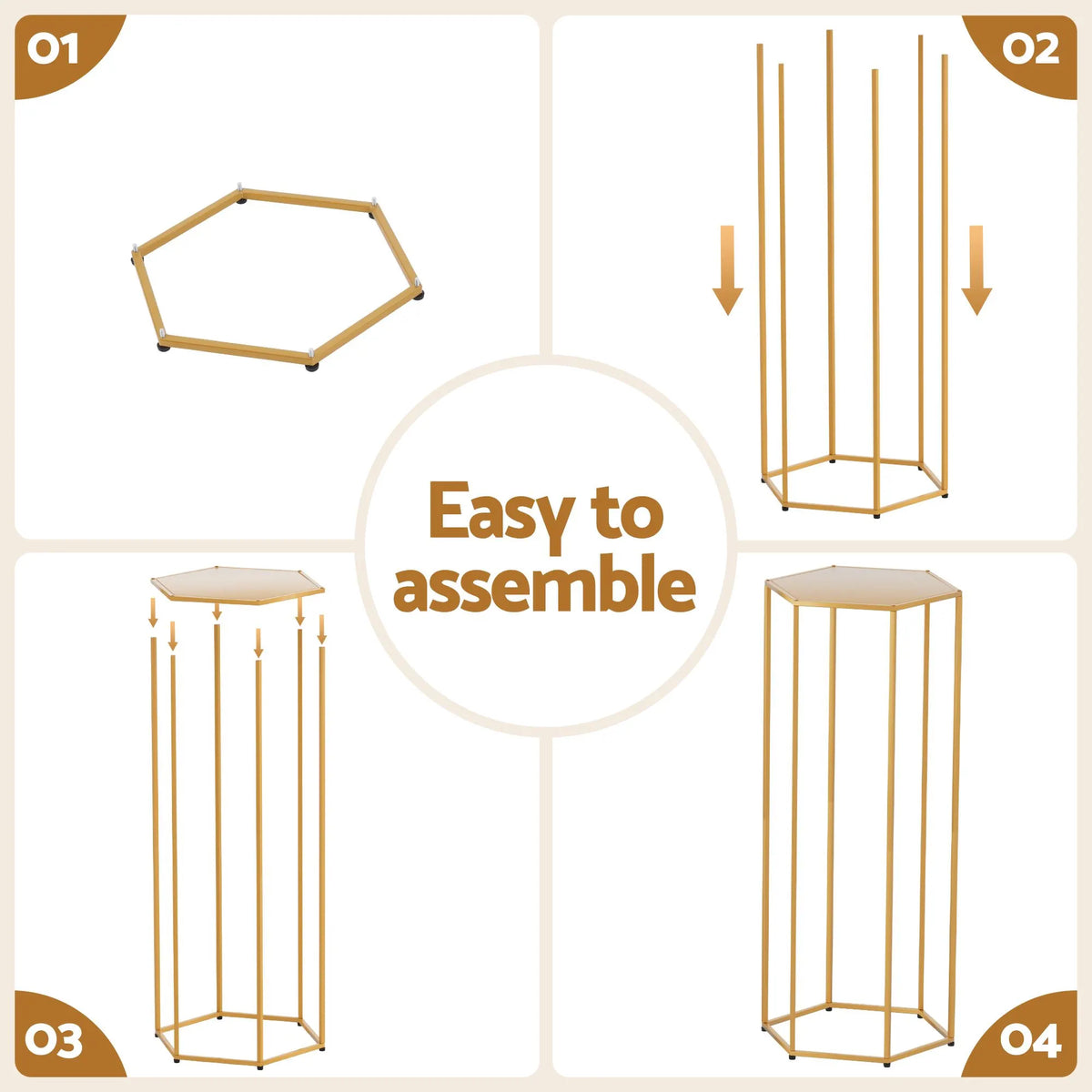 3Pcs Wedding Backdrop Pedestal Stand Gold Metal Hexagon Wedding Frame Plinth Pillars Table - Image 7
