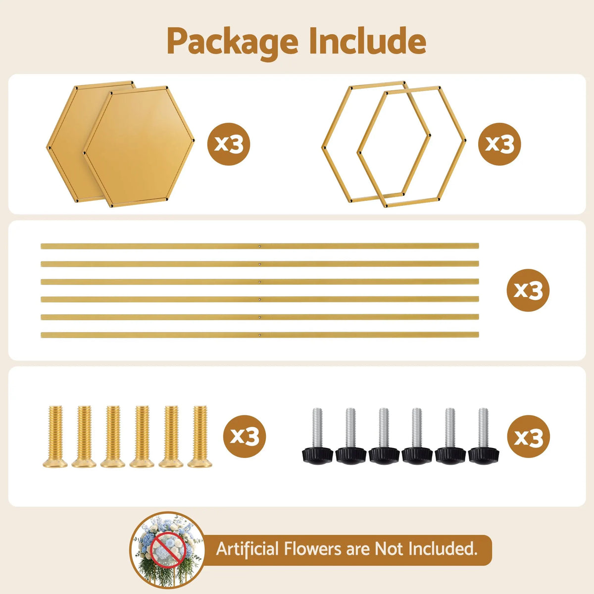 3Pcs Wedding Backdrop Pedestal Stand Gold Metal Hexagon Wedding Frame Plinth Pillars Table - Image 8