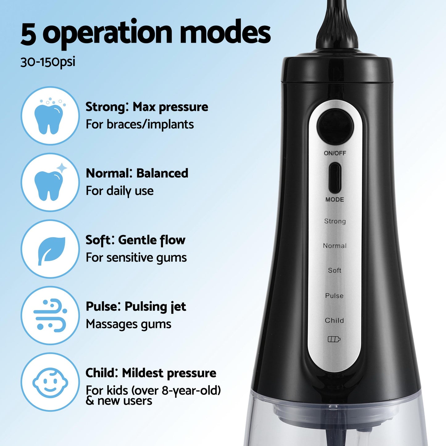 Devanti Cordless Water Flosser Dental Oral Irrigator Black - Image 5