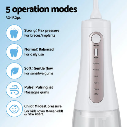 Devanti Cordless Water Flosser Dental Oral Irrigator White - Image 5
