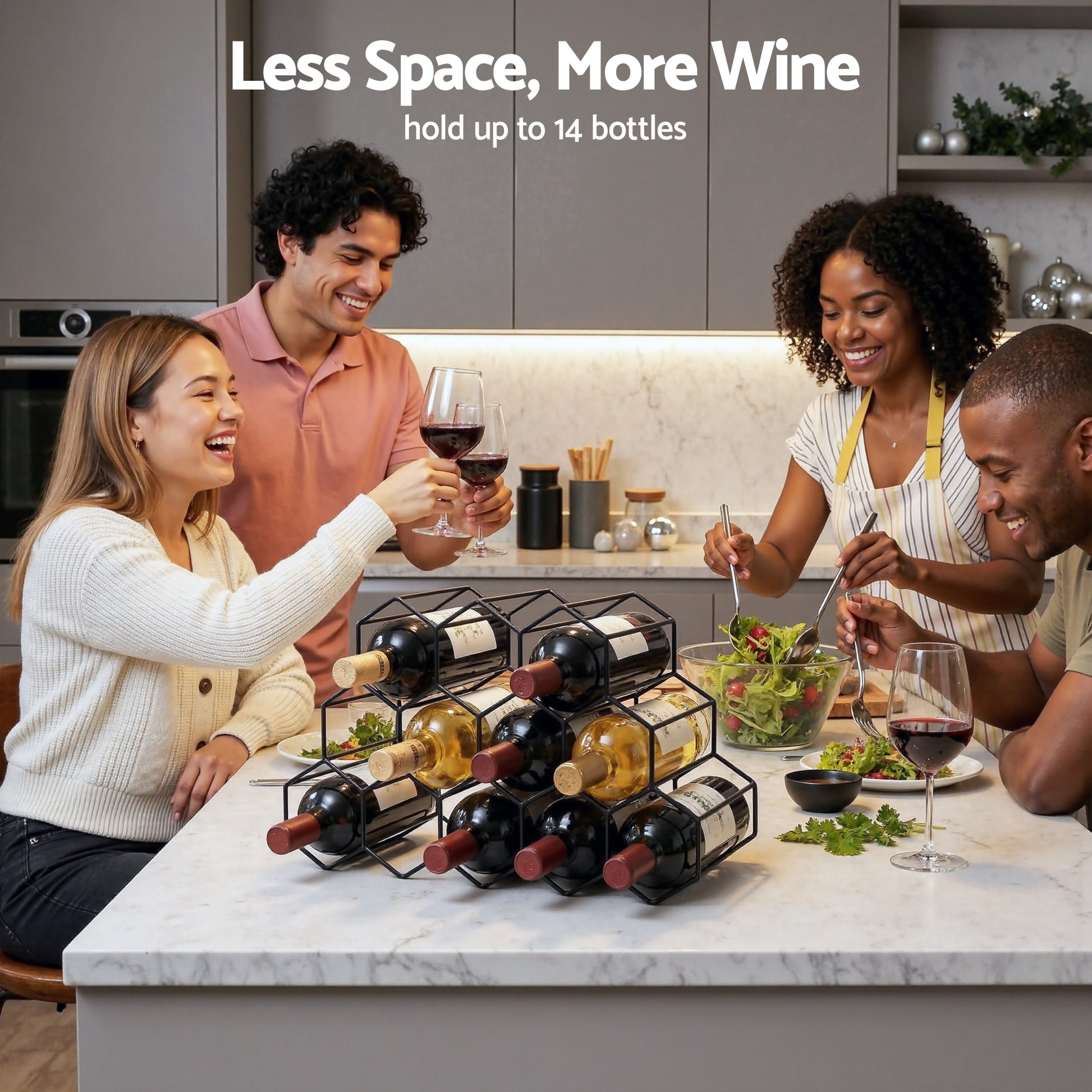 Artiss Wine Rack Metal 12 Bottle No Assembly Required Black - Image 4