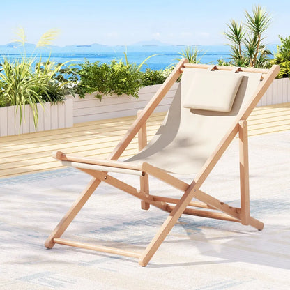 Gardeon Outdoor Deck Chair Wooden Sun Lounge Folding Beach Patio Furniture Beige - Image 7