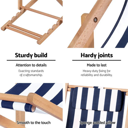 Gardeon Outdoor Deck Chair Wooden Sun Lounge Folding Beach Patio Furniture Blue - Image 5