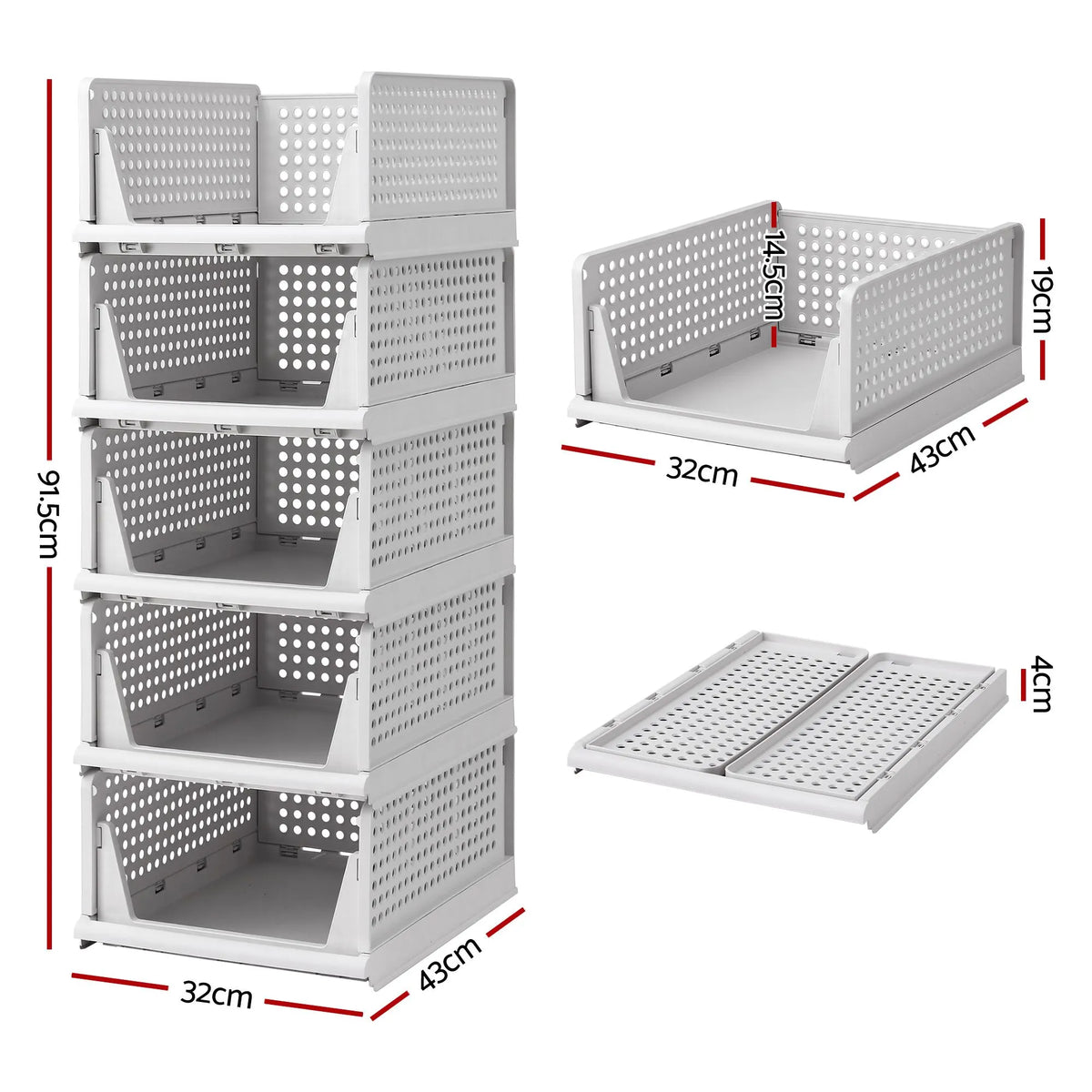 Artiss 5 Pack Stackable Plastic Storage Foldable Closet Organizers - Image 3