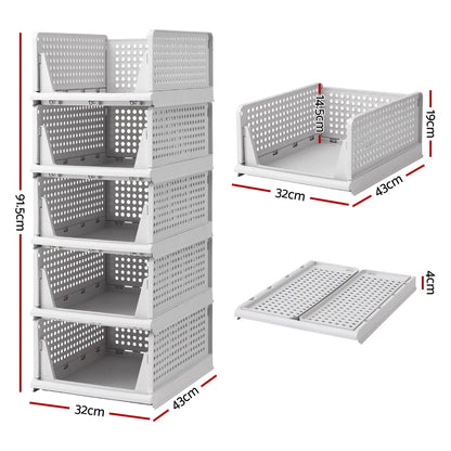 Artiss 5 Pack Stackable Plastic Storage Foldable Closet Organizers - Image 3