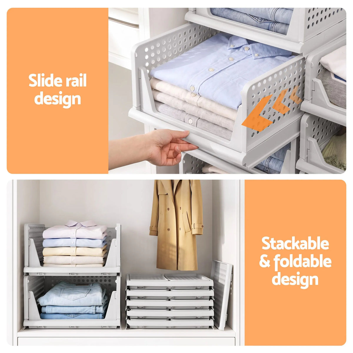 Artiss 5 Pack Stackable Plastic Storage Foldable Closet Organizers - Image 5
