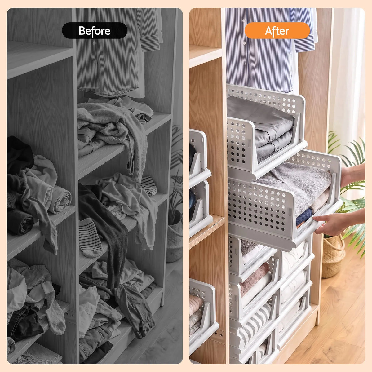 Artiss 5 Pack Stackable Plastic Storage Foldable Closet Organizers - Image 6