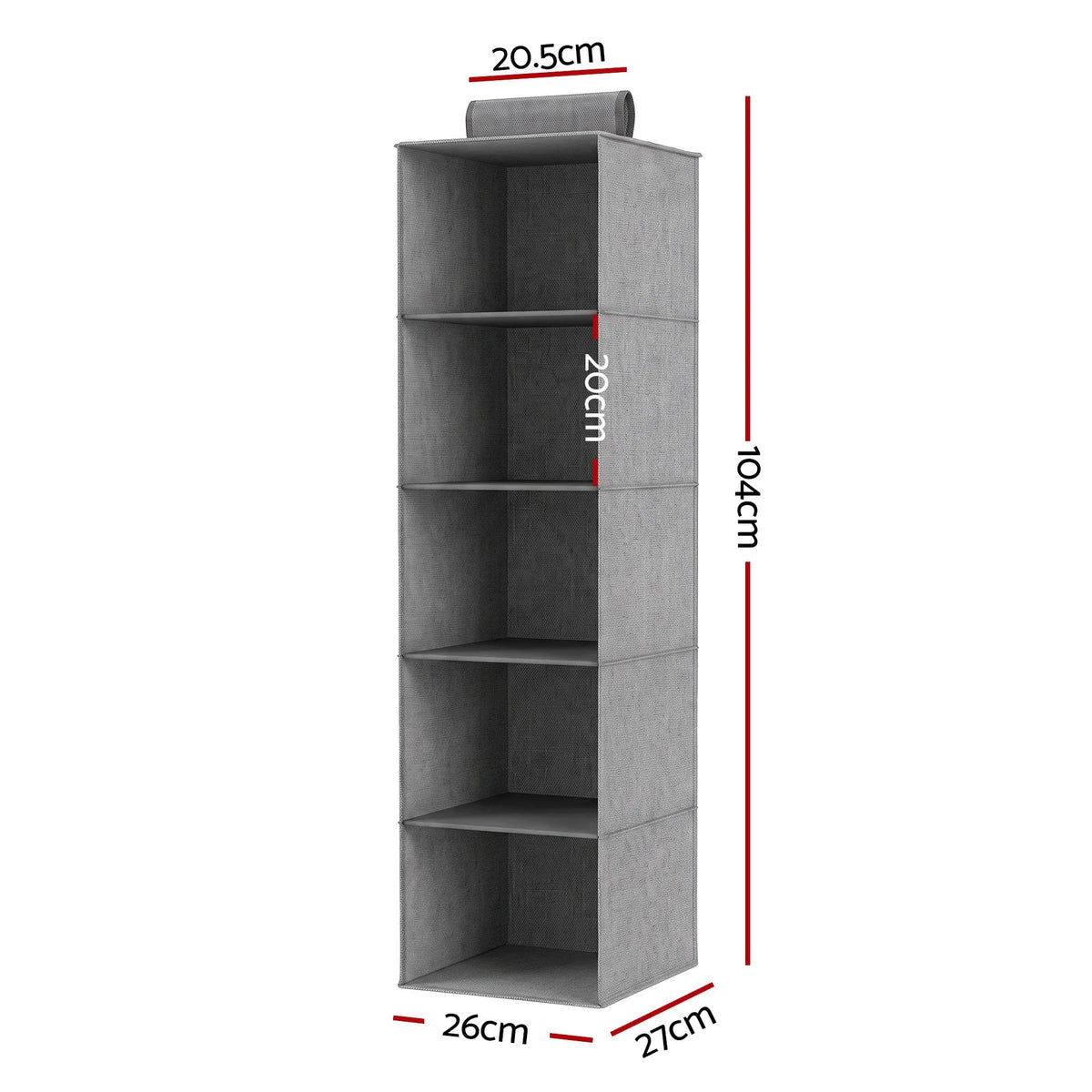Artiss Hanging Closet Organiser 5 Tier Wardrobe Storage Grey 104cm - Image 2