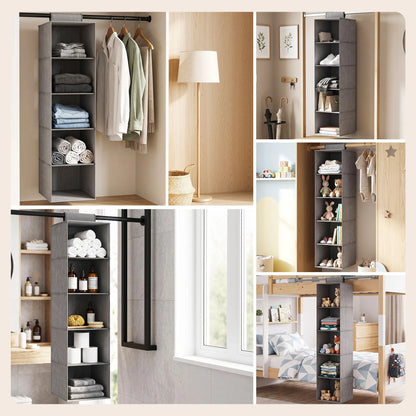 Artiss Hanging Closet Organiser 5 Tier Wardrobe Storage Grey 104cm - Image 6
