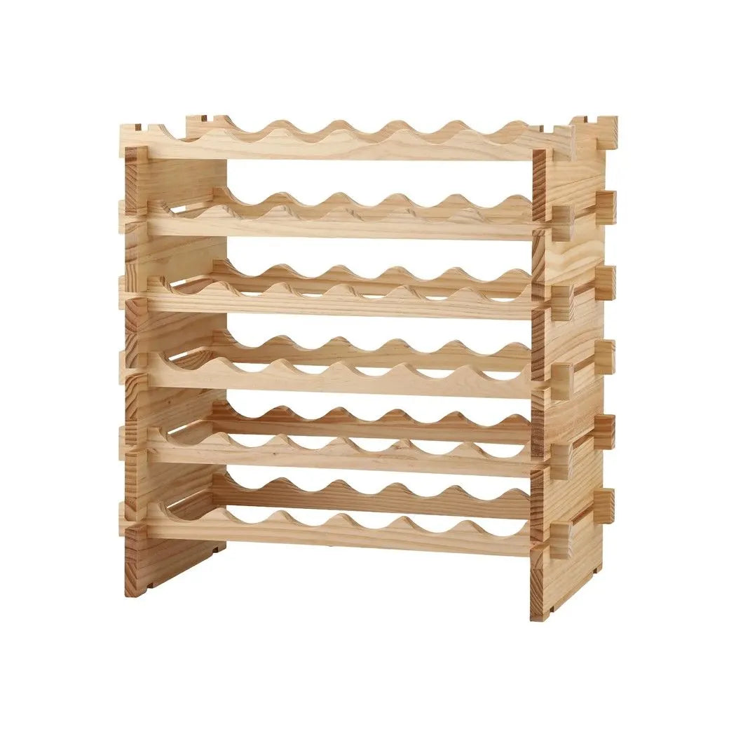Artiss 36 Bottle Wooden Wine Rack 6 Tier Modular Wine Display Storage Stand Freestanding Holder Natural Pine Wood, 70 x 30 x 70cm - Image 2