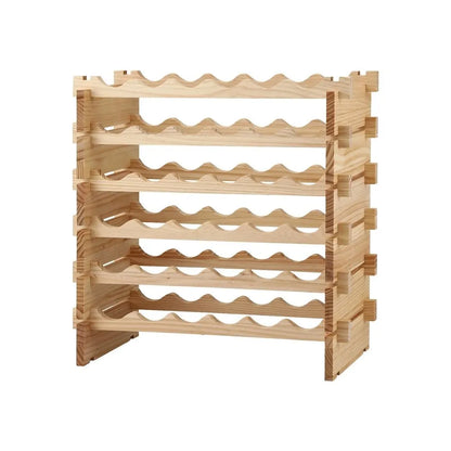 Artiss 36 Bottle Wooden Wine Rack 6 Tier Modular Wine Display Storage Stand Freestanding Holder Natural Pine Wood, 70 x 30 x 70cm - Image 2