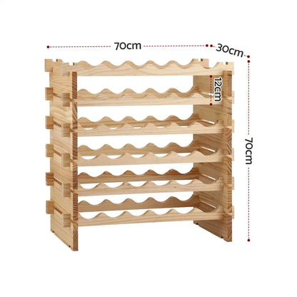 Artiss 36 Bottle Wooden Wine Rack 6 Tier Modular Wine Display Storage Stand Freestanding Holder Natural Pine Wood, 70 x 30 x 70cm - Image 4