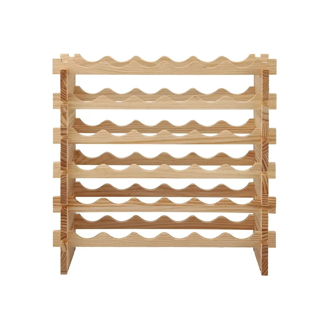 Artiss 36 Bottle Wooden Wine Rack 6 Tier Modular Wine Display Storage Stand Freestanding Holder Natural Pine Wood, 70 x 30 x 70cm - Image 5