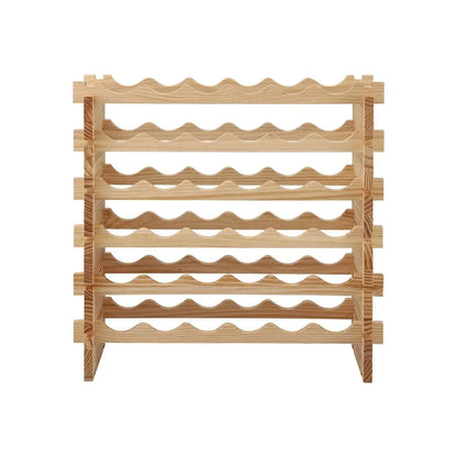 Artiss 36 Bottle Wooden Wine Rack 6 Tier Modular Wine Display Storage Stand Freestanding Holder Natural Pine Wood, 70 x 30 x 70cm - Image 5