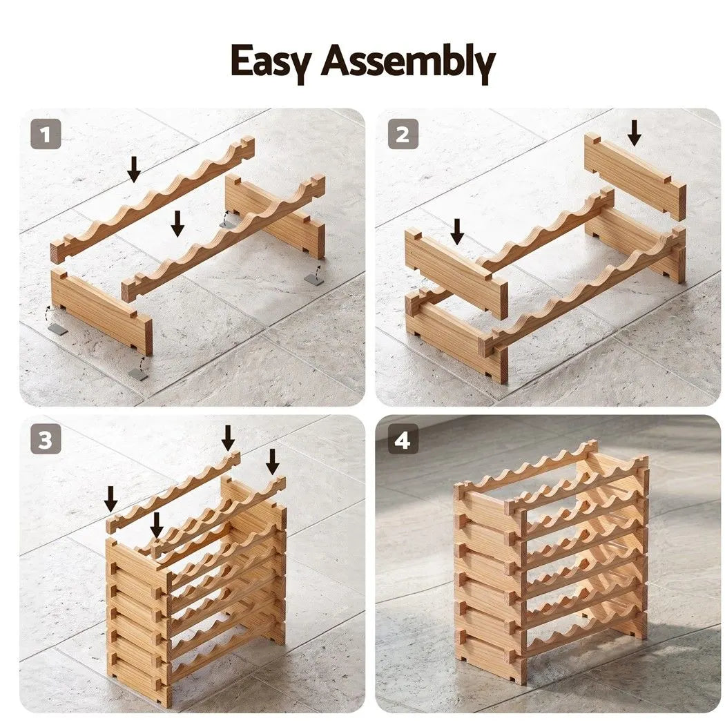 Artiss 36 Bottle Wooden Wine Rack 6 Tier Modular Wine Display Storage Stand Freestanding Holder Natural Pine Wood, 70 x 30 x 70cm - Image 9