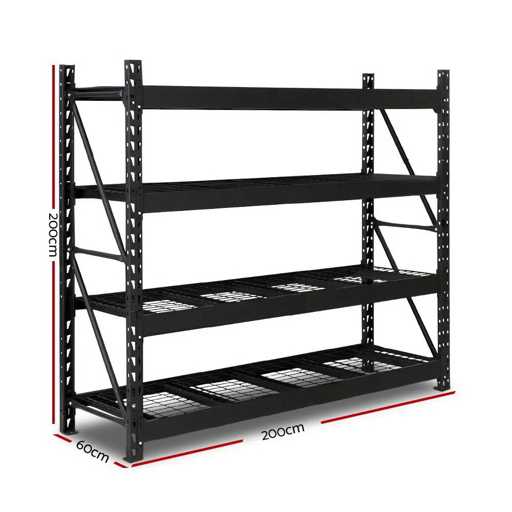 Giantz 2Mx2M Garage Shelving Warehouse Rack Pallet Racking Storage Shelve Black - Image 2