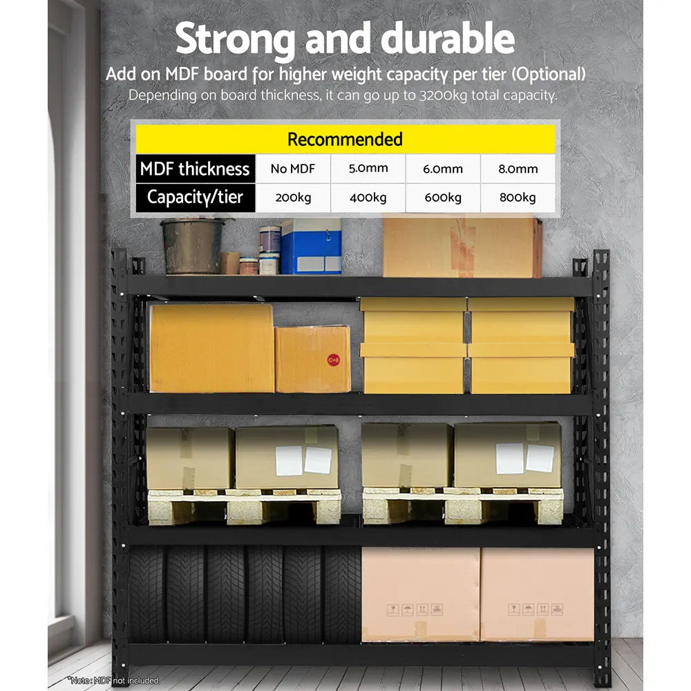 Giantz 4Mx2M Garage Shelving Warehouse Rack Pallet Racking Storage Shelve Black - Image 4