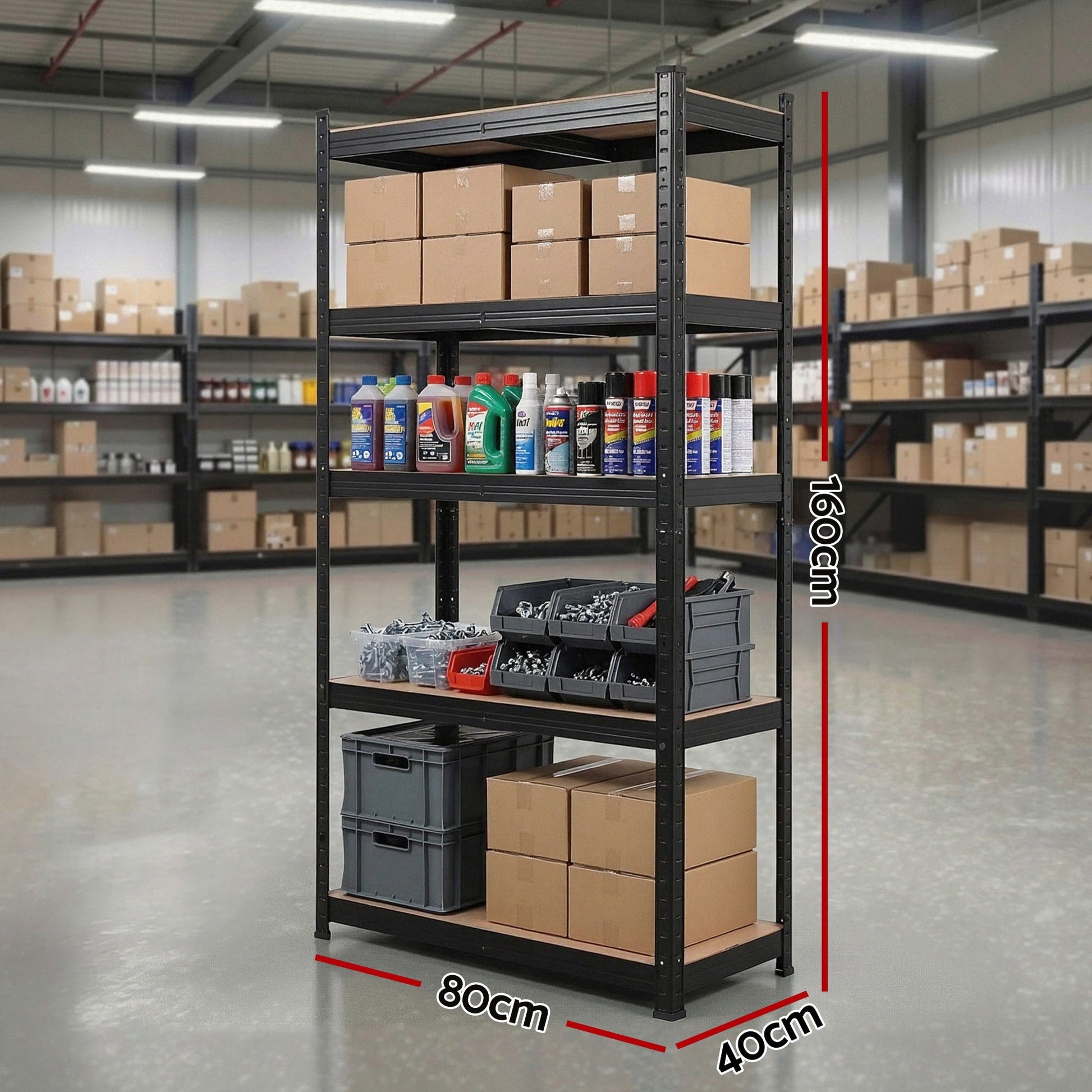 Giantz Garage Shelving 1.6X0.8m Warehouse Shelves Storage Rack Pallet Racking Black - Image 3