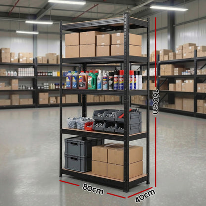 Giantz Garage Shelving 1.6X0.8m Warehouse Shelves Storage Rack Pallet Racking Black - Image 3