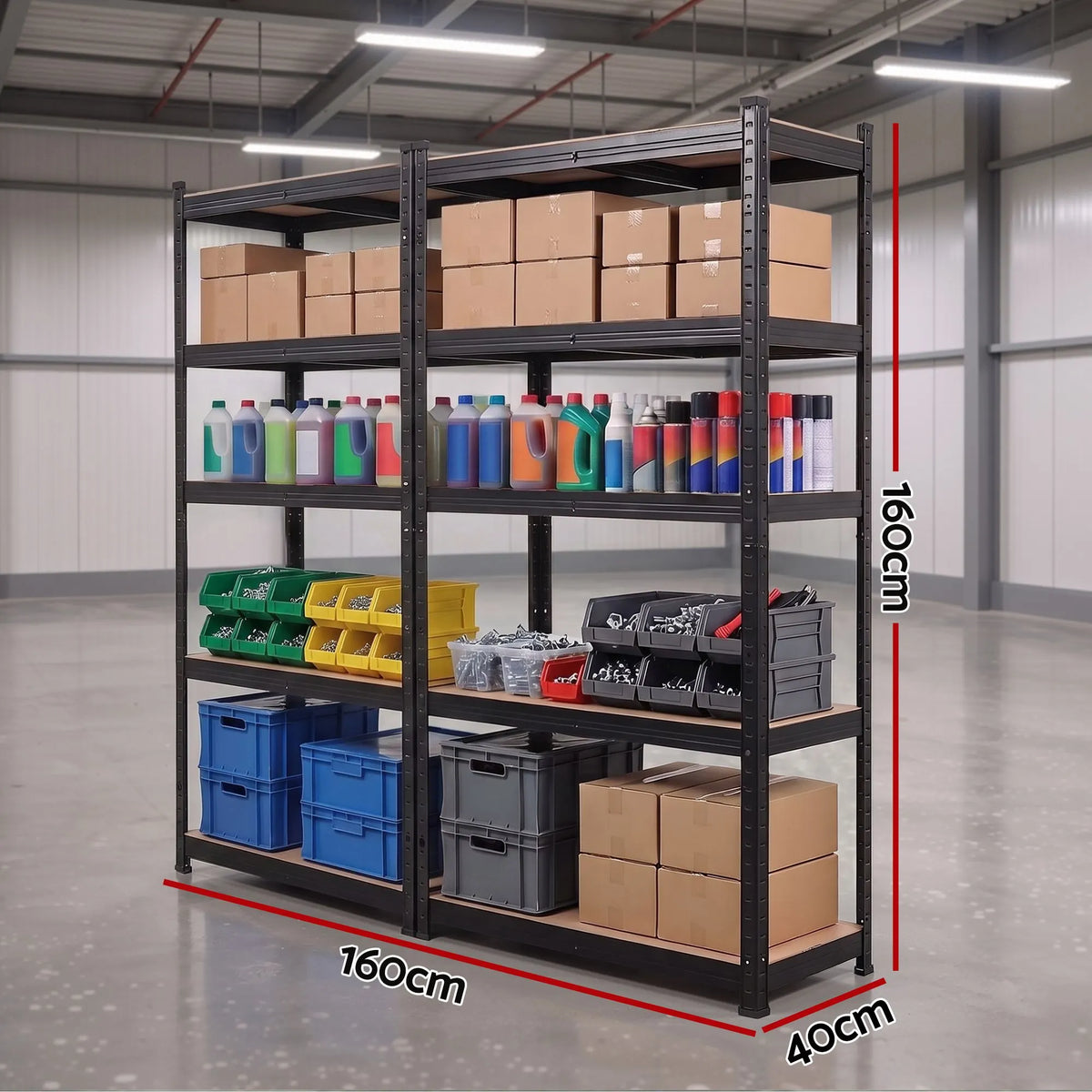 Giantz 2-Rack Garage Shelving 1.6X0.8m MDF Warehouse Shelves Storage Rack Black - Image 2