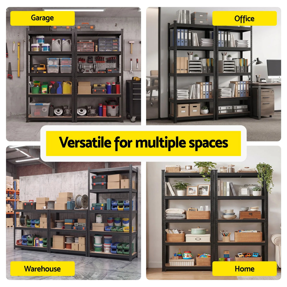 Giantz 2-Rack Garage Shelving 1.6X0.8m MDF Warehouse Shelves Storage Rack Black - Image 5