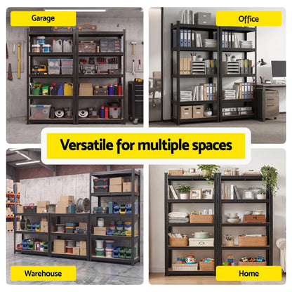 Giantz 2-Rack Garage Shelving 1.6X0.8m MDF Warehouse Shelves Storage Rack Black - Image 5