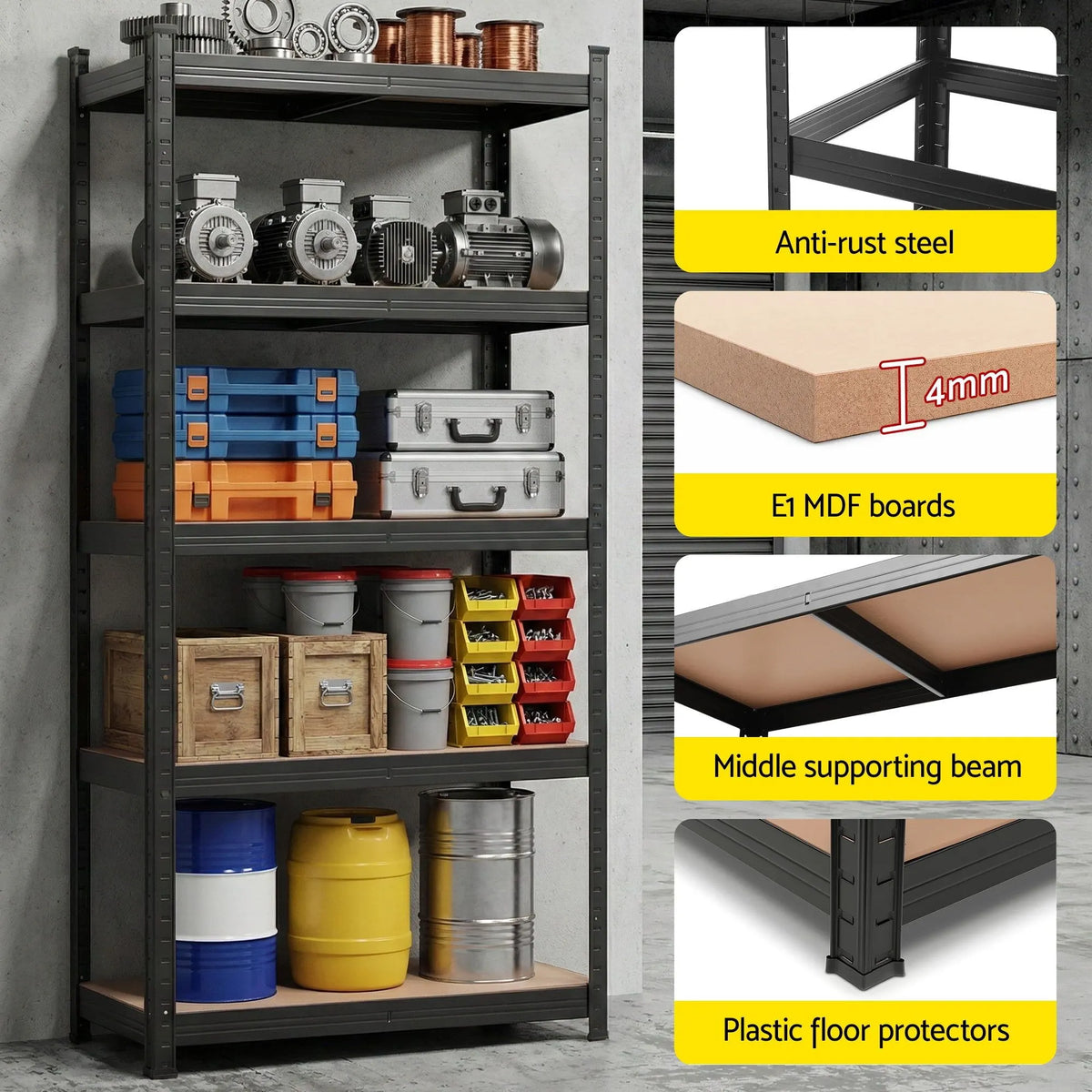 Giantz 2-Rack Garage Shelving 1.6X0.8m MDF Warehouse Shelves Storage Rack Black - Image 6