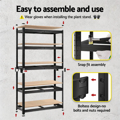 Giantz 2-Rack Garage Shelving 1.6X0.8m MDF Warehouse Shelves Storage Rack Black - Image 7