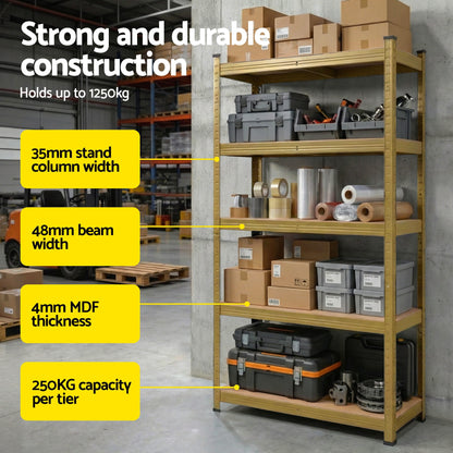 Giantz Garage Shelving 1.6X0.8m Warehouse Shelves Storage Rack Pallet Racking Yellow - Image 5