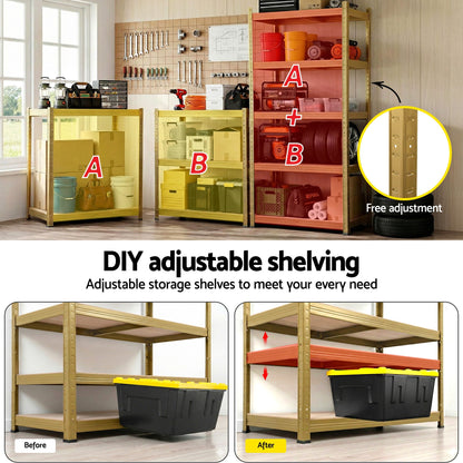 Giantz Garage Shelving 1.6X0.8m Warehouse Shelves Storage Rack Pallet Racking Yellow - Image 6