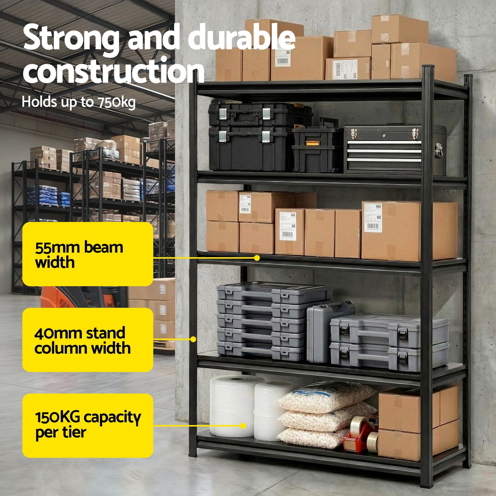 Giantz Garage Shelving 1.8X1.2m Warehouse Rack Storage Shelves Workshop Racks Steel - Image 5