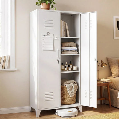 Artiss 2-Door Wardrobe Lockable Cabinet Storage Closet Hanging Rail Adjustable Shelves Cream White