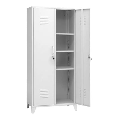 Artiss 2-Door Wardrobe Lockable Cabinet Storage Closet Hanging Rail Adjustable Shelves Cream White - Image 2