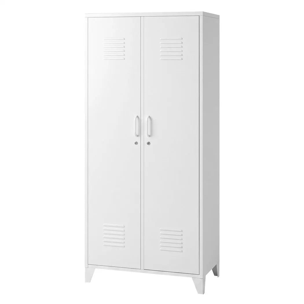 Artiss 2-Door Wardrobe Lockable Cabinet Storage Closet Hanging Rail Adjustable Shelves Cream White - Image 5