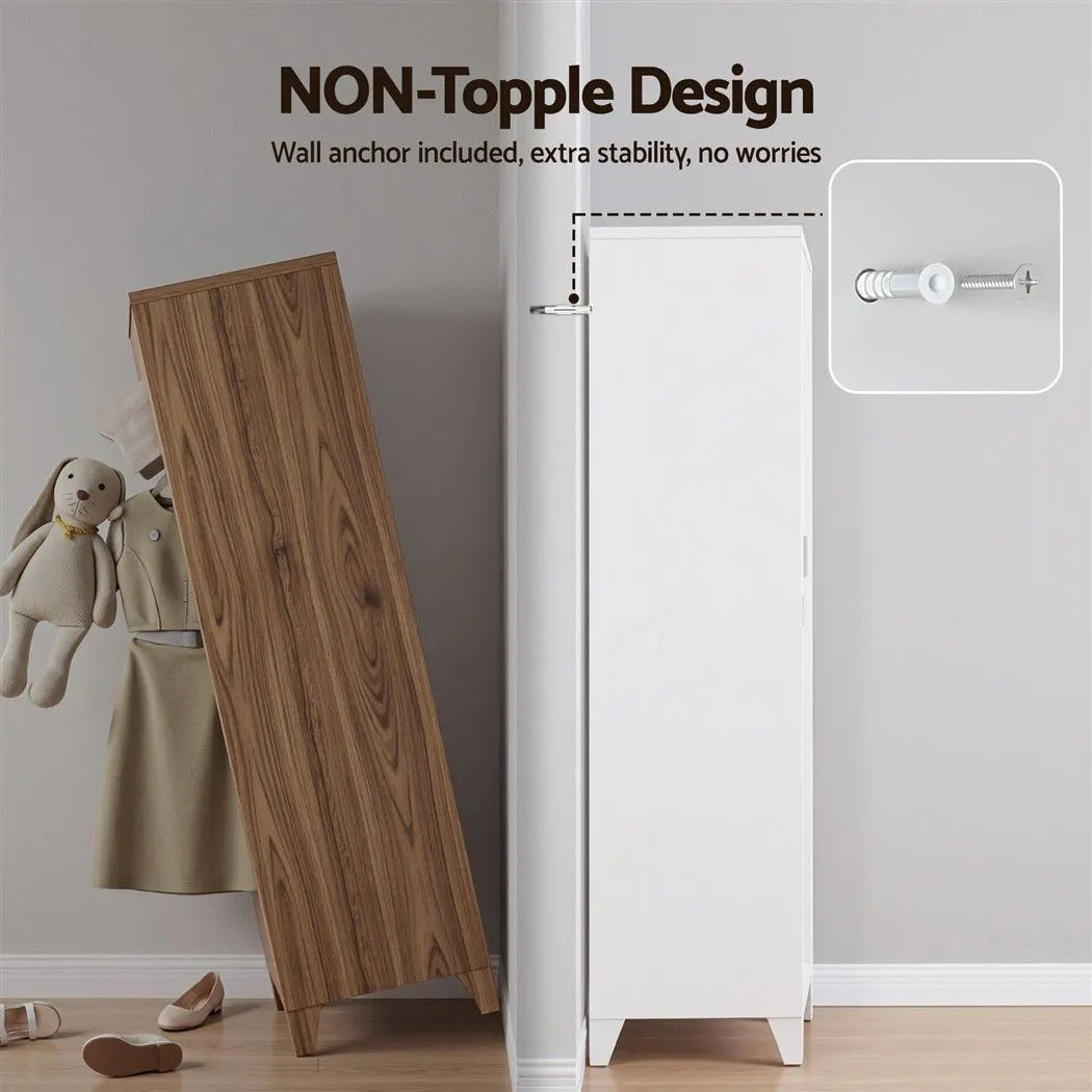 Artiss 2-Door Wardrobe Lockable Cabinet Storage Closet Hanging Rail Adjustable Shelves Cream White - Image 8