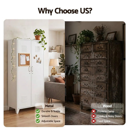 Artiss 2-Door Wardrobe Lockable Cabinet Storage Closet Hanging Rail Adjustable Shelves Cream White - Image 9
