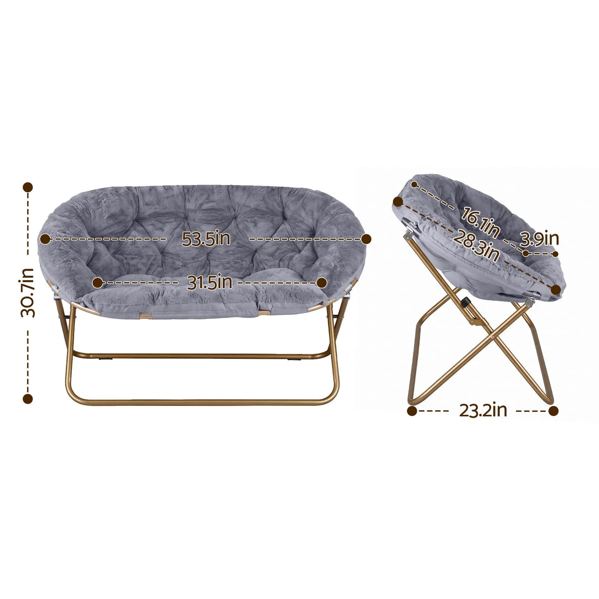 Artiss Double Saucer Chair Soft Faux Fur Lounge Foldable Oversize Chair for Bedroom Grey - Image 3