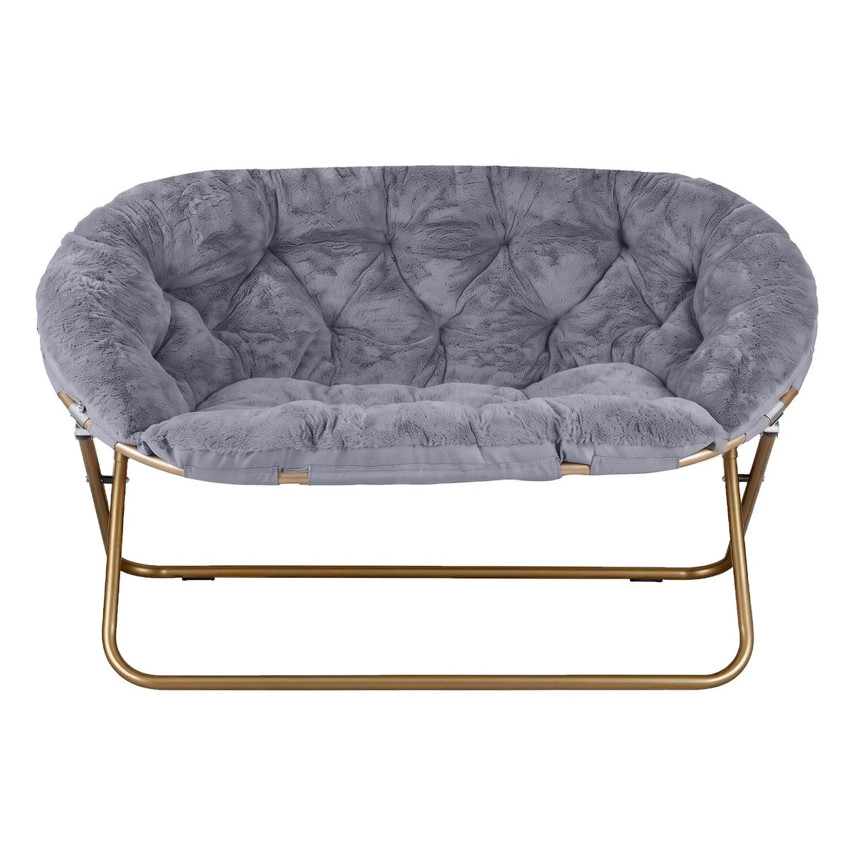 Artiss Double Saucer Chair Soft Faux Fur Lounge Foldable Oversize Chair for Bedroom Grey - Image 4